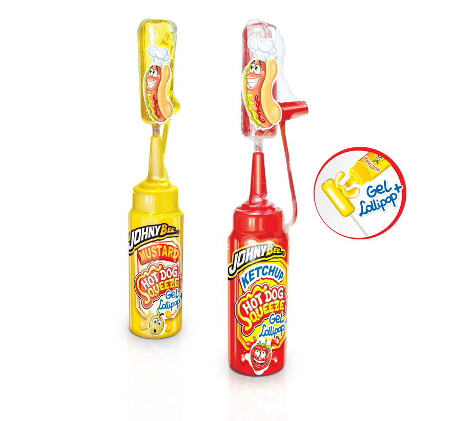 Жидкая конфета-гель + леденец  Johny Bee Hot Dog 80 гр